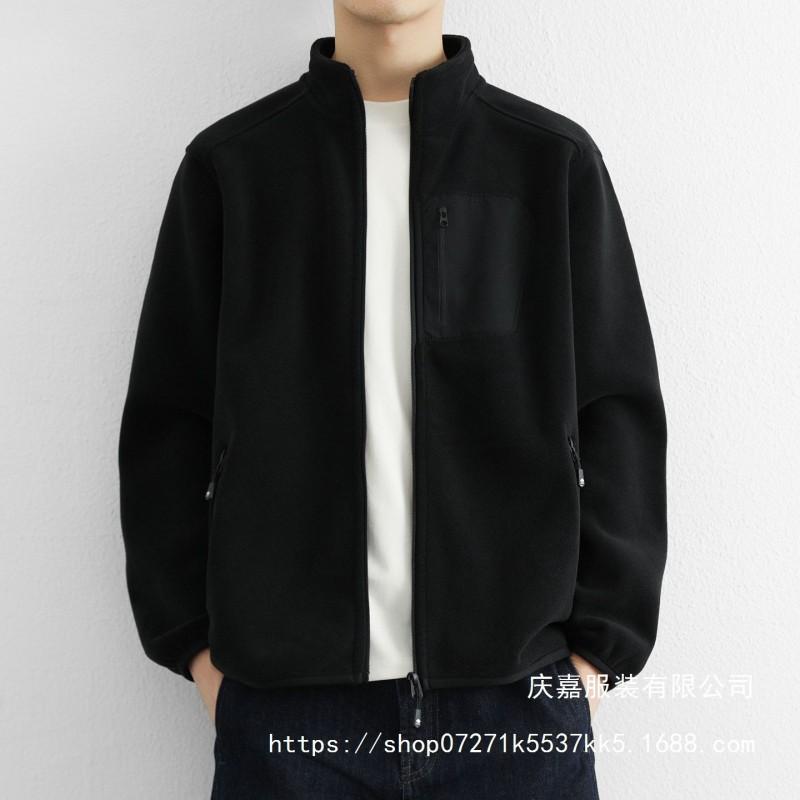 Mens Fleece Stand Collar Jacket Double-sided Lined Warm Sports Cardigan Sweatshirt
