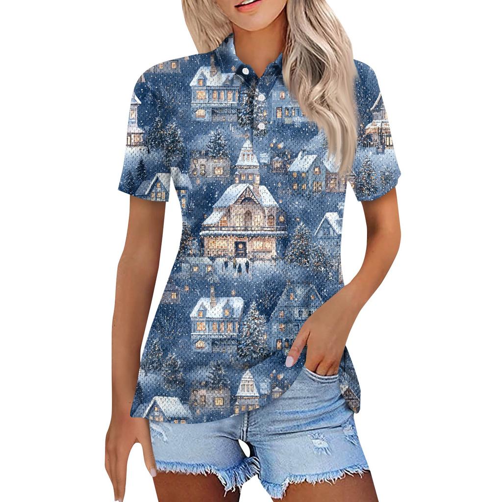 Women's Fashion Casual Lapel Short Sleeve Print Shirt Women's Button Up Tops