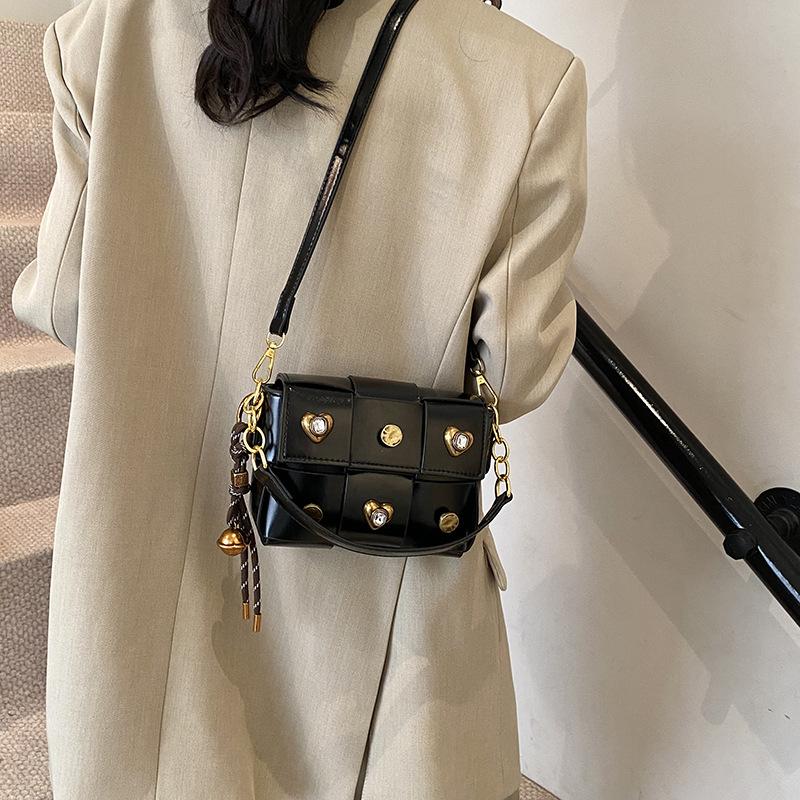 Bags This year's popular bag 2025 new Korean version fashion splicing shoulder bag women's crossbody rivet small square bag