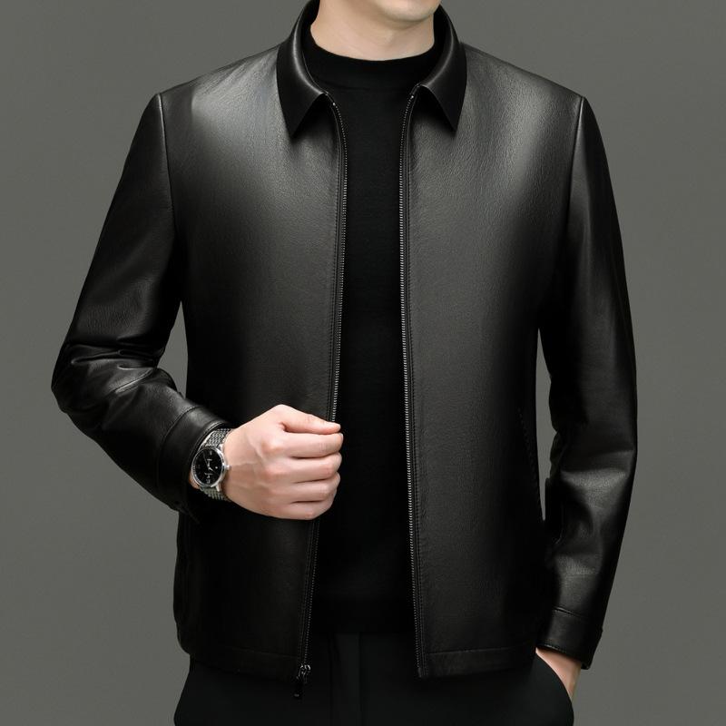 

Деловой джентльмен кожаная куртка мужская кожаная куртка весна и осень новая куртка из коровьей кожи топ 195 чёрный