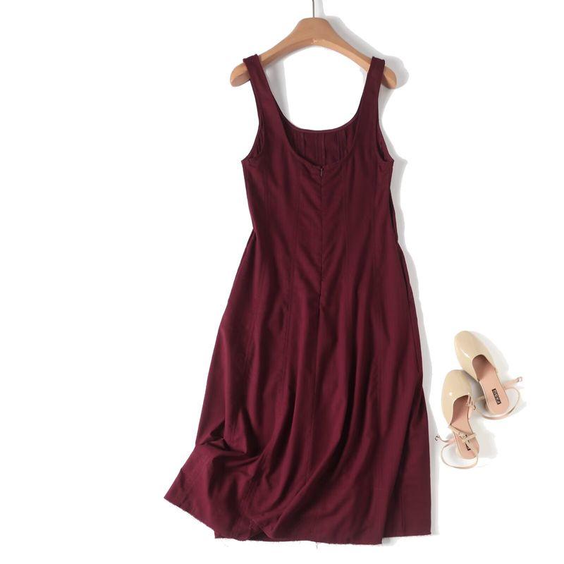 

MD Women clothes Leisure Holiday Style Dark Red Drape Elegant Long Linen Vest Dress 06630586122 Dark red L