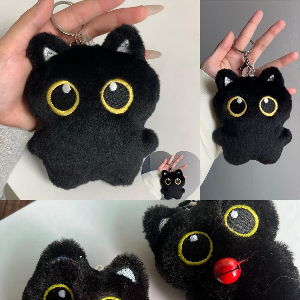 Schwarze Katze Puppe Anhänger Schlüsselanhänger Niedliche Pilot Kleine Schwarze Katze Hängend Rucksack Schlüsselanhänger Kreativer Katzen Plüsch Schlüsselanhänger Geschenk für Handy