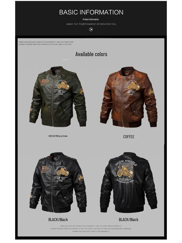 2019 Spring Autumn Slim Fit PU Leather Flight Jacket for Young Men