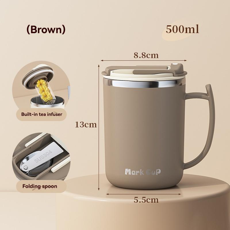 500ML Double-Layer Insulated Coffee Mug Stainless Steel Milk Coffee Cup Portable Sealed Water Cup Leak-Proof Coffee Cup With Lid 500ML хаки