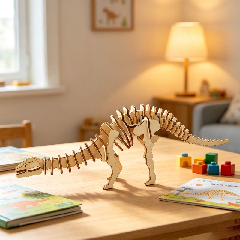3D Dinosaur Puzzle: Wooden Hand-Assembled Educational Toy for Kids