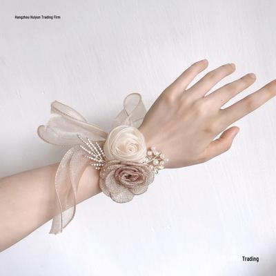 White Bridesmaid Wrist Flower Corsage Bracelet 
