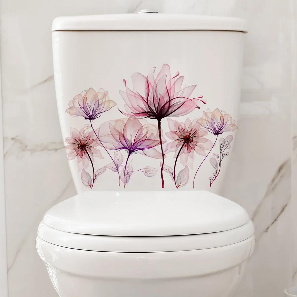 1 Sheet Butterfly Sunflower Bathroom Wall Sticker Home Decor Toilet Lid Decoration Wall Decals Waterproof Toilet Stickers Yellow