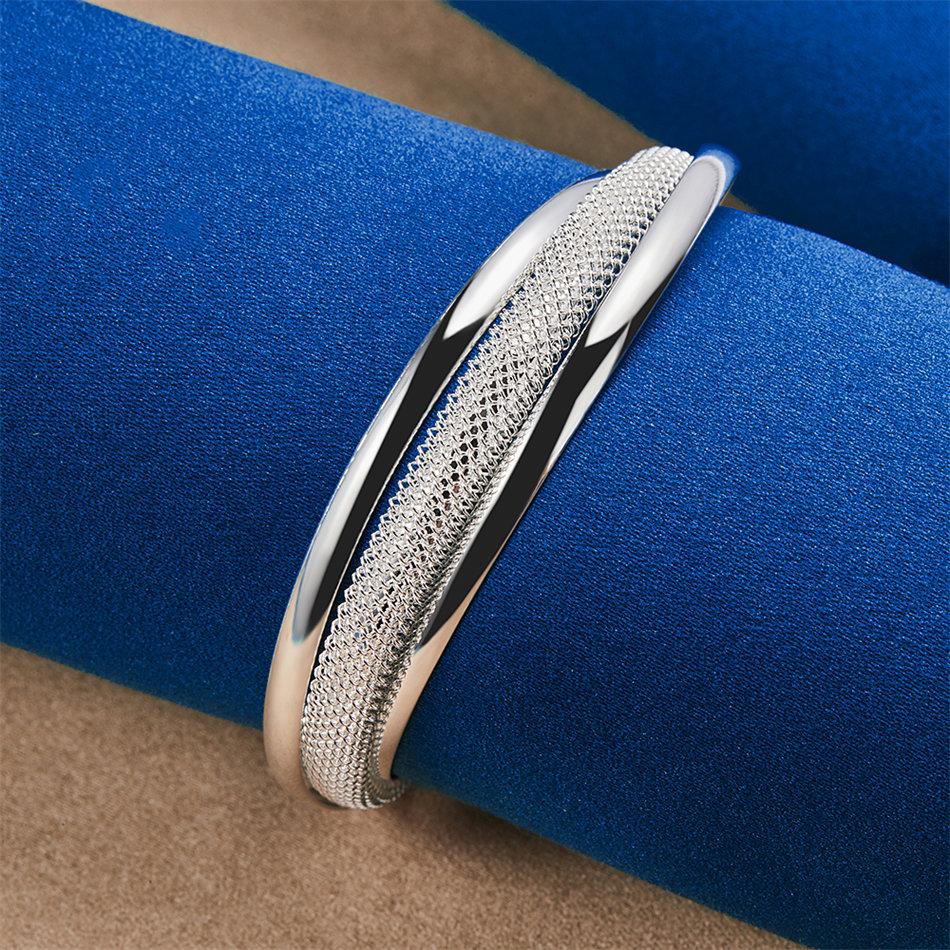 Fashionable 925 Sterling Silver Exquisite Shiny Braided Open Bracelet Women Party Wedding Jewelry Accessories