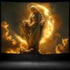 2D Blessed Mother Mary Tapestry Religious Statue with Golden Light and Moon Wall Decor Cloth for Home & Bedroom