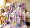Olivia Rodrigo Blanket,Purple Y2K Sticker Flannel Throw Blanket, Retro Smile Butterfly Print