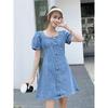 Women's Summer Bubble Sleeve Denim Dress - Age-Defying, Waist-Cinching, Slimming, Large Size.