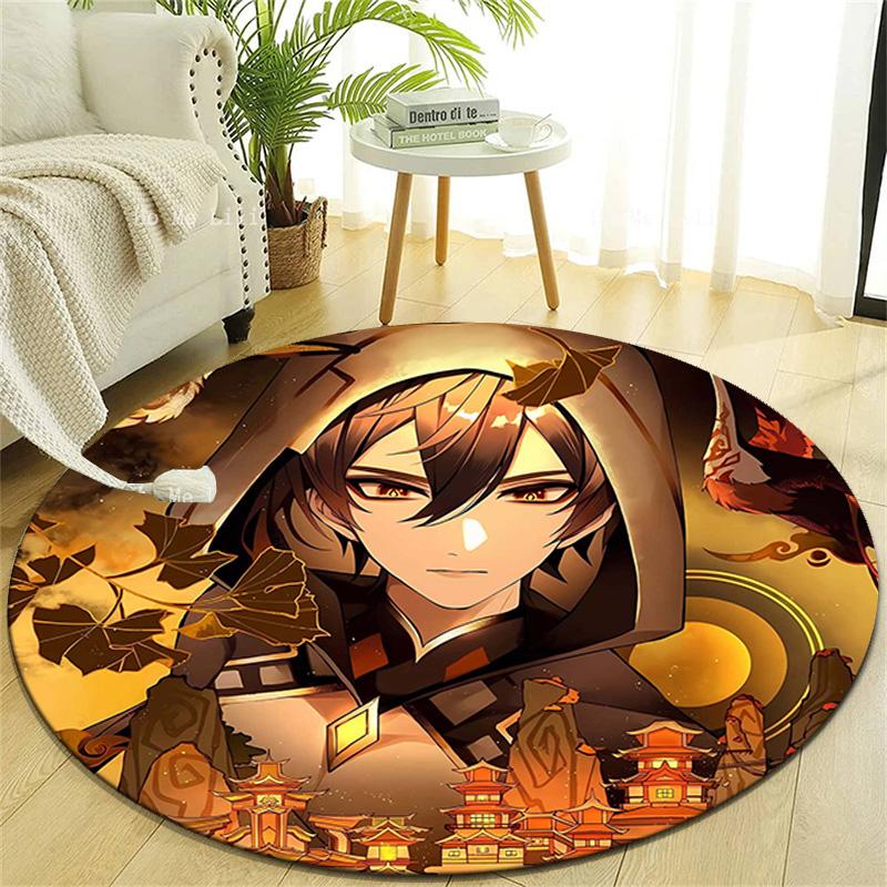 1pc Genshin Impact2 Design Printed Area Round Carpet for Bedroom Living Room Home Decor Rugs Mat Non Slip Mat Rug for Bedside