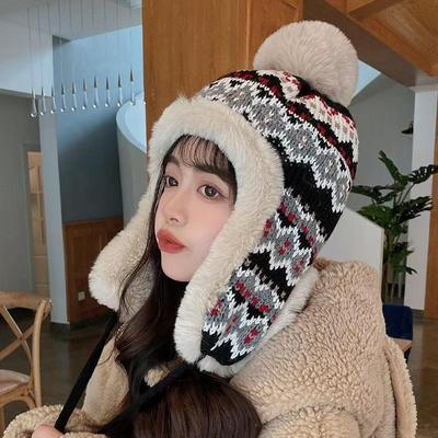Women's Cute Korean Style Winter Ushanka Hat: Windproof, Cold Resistant, Warm, Thickened, Ear Protection, Ethnic Style for Skiing