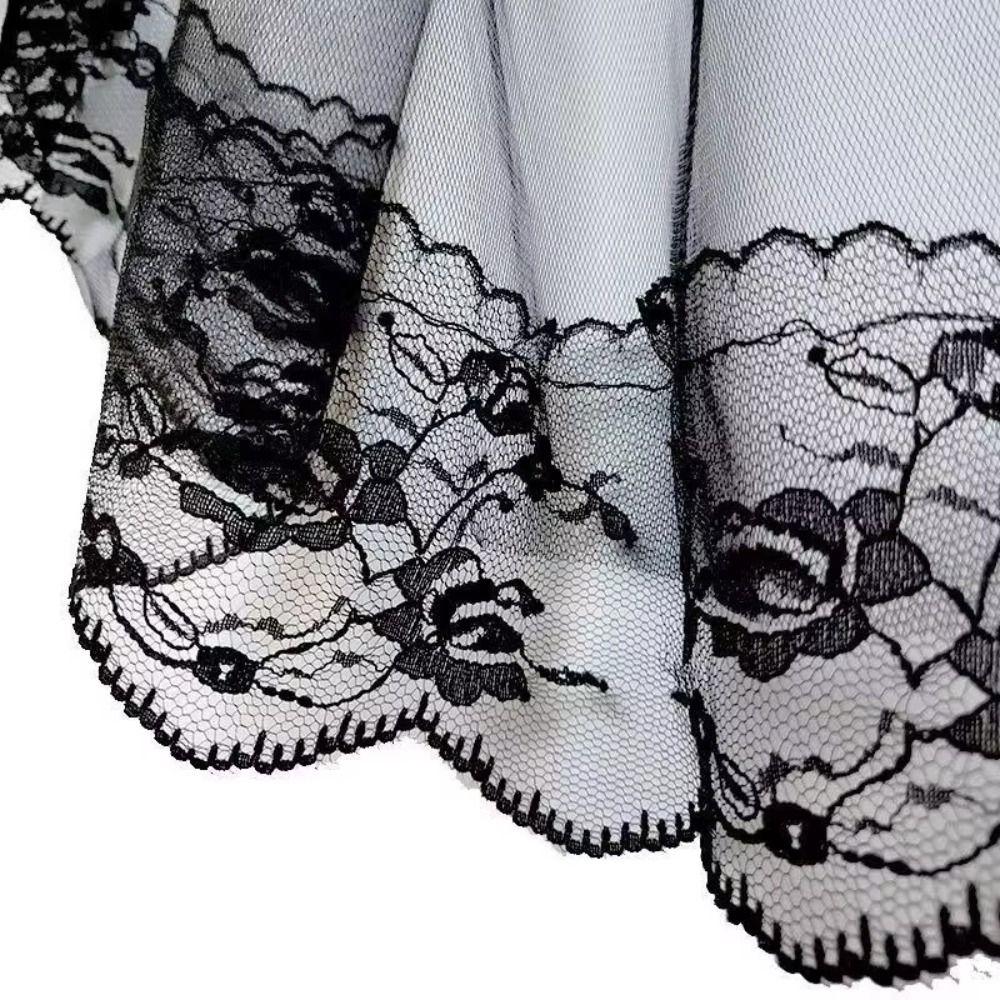 Two-Tier Lace Veil Black Head Veil Classic Gothic Veil For Halloween Cosplay