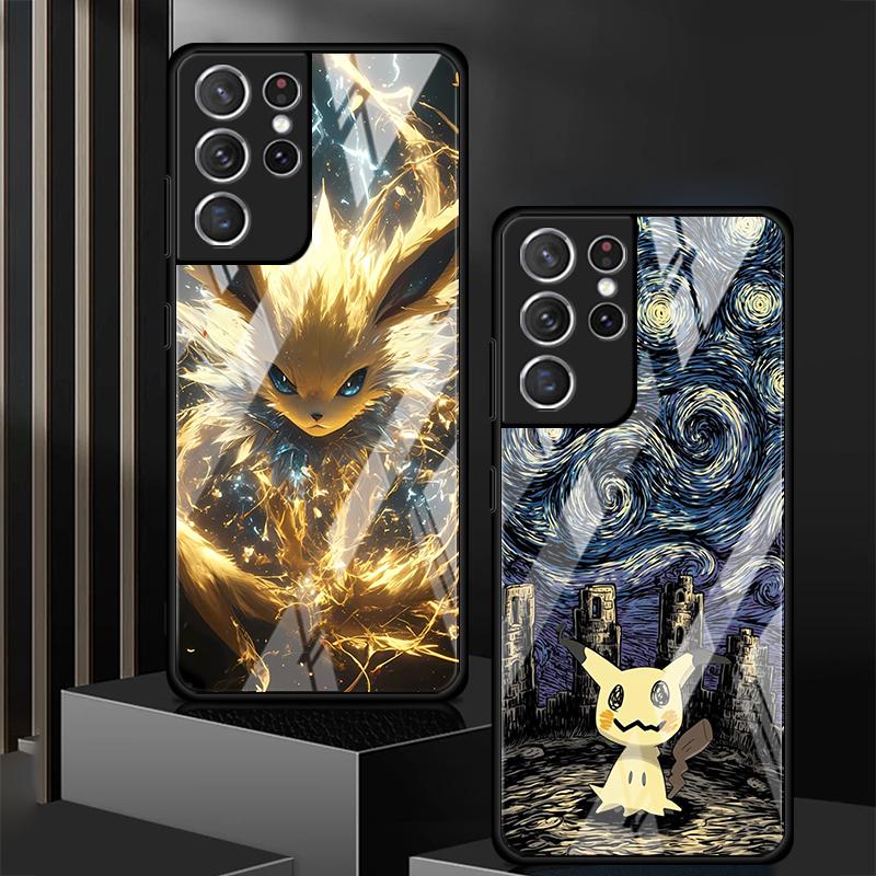Luxury Phone Cover Glass Case for Samsung Galaxy S26 S25 Ultra S21 S22 S24 S20 FE S25+ S24+ S23+ S23 Plus Hot Anime Pokemon