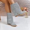 Coarse Heel Sequins New Temperament Versatile Large Size Pants Slim Straight High Heel Martin Short Boots