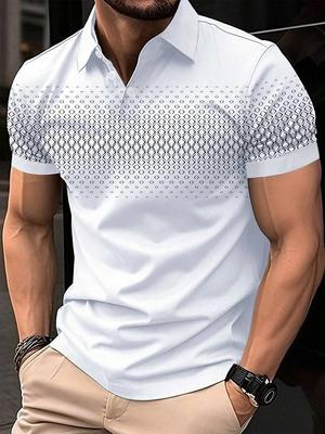 Men's Golf Shirt Short Sleeve Collared Shirts Geometric Print Business Work T Shirt
