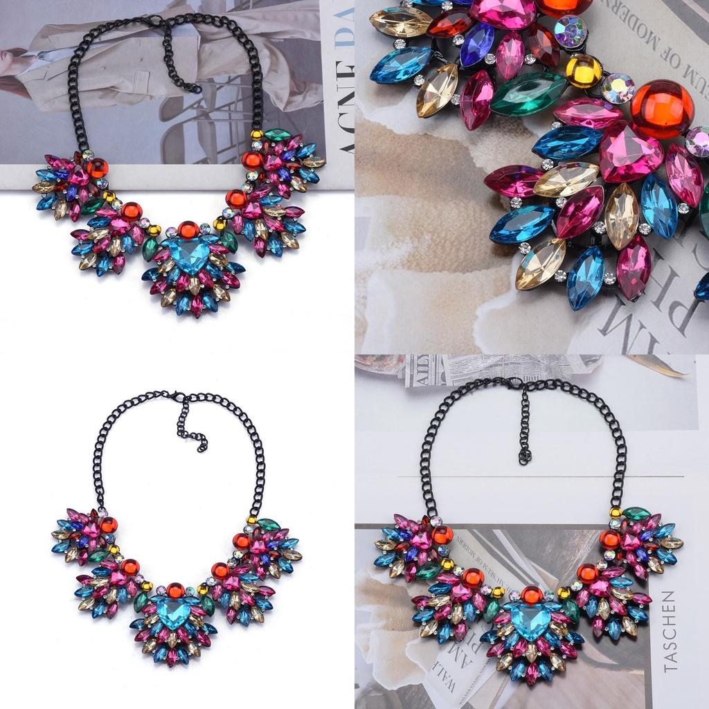 Geometric Wholesale Alloy Colorful Rhinestone Necklace For Women Simple And Stylish Fashion Jewelry