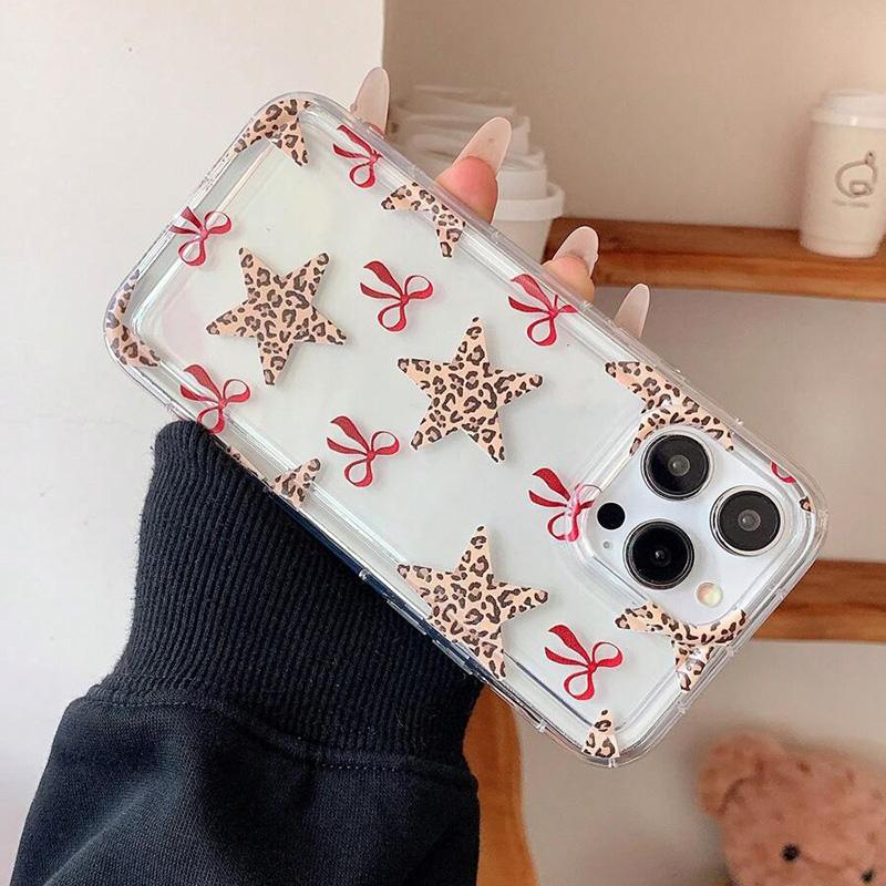 Red Bow Star Patterns Clear Case for Samsung Galaxy A55 A54 A35 5G A15 S25 A14 A34 A52 A53 S21 FE S22 S23 S24 Ultra Soft Cover
