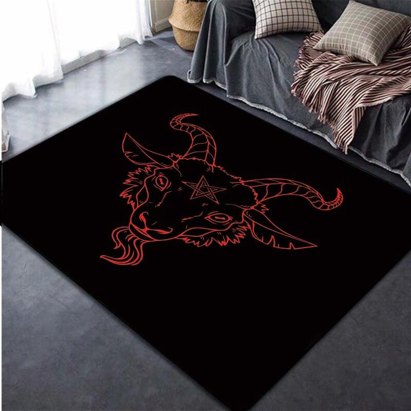3D-gedruckte Teppiche mit Totenkopf, satanischer Ziege und Dämon, für Schlafzimmer und Büro, weicher, rutschfester, moderner Teppich
