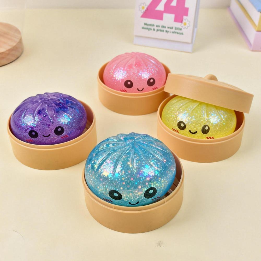 1 Stück Glitzer-Dampfbrötchen Squishy Mit Pop-Perle Langsamer Rückprall Realistisches Gesicht Design Tragbares Stressabbau-Spielzeug Für Tägliche Freizeit Und Geschenk