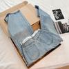 Korean Style High Waist Cuffed Denim Wide-Leg Pants with Lace Belt