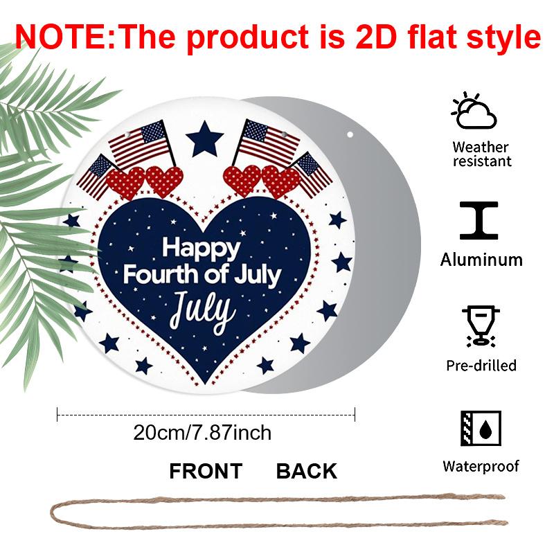 

2D Flat 1pc, 8x8 in, July 4th Happy Round Aluminum Metal Sign - Patriotic American Flag & Heart Design, Wall Decor for Home, Office, Kitchen, Bedroom 1pc