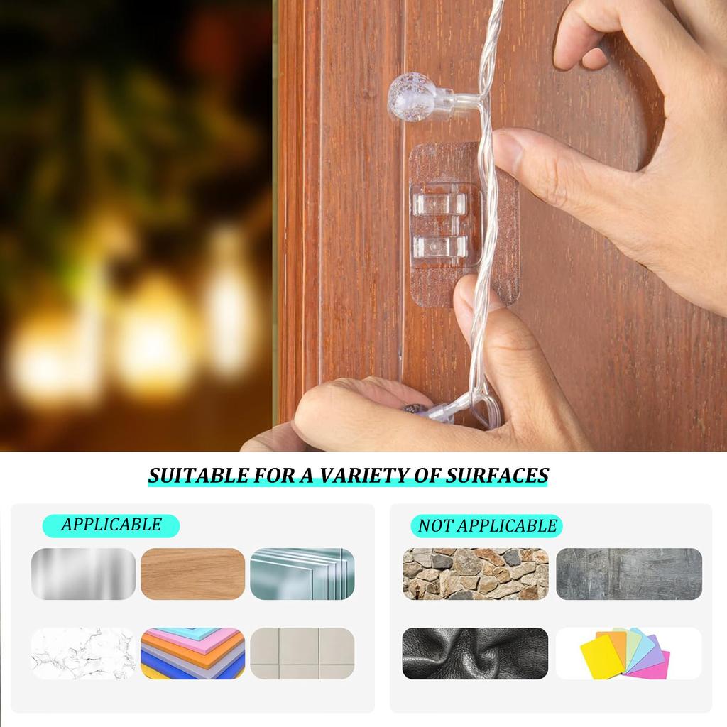 Heavy Duty Cable Clips Hooks with Adhesive Strips No-Damage Rope Organizer Suitable for Christmas Patio