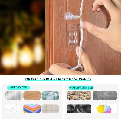 String Light Cable Clips Hooks with Adhesive Strips No-Damage Rope Organizer Suitable for Garden Balcony Decor