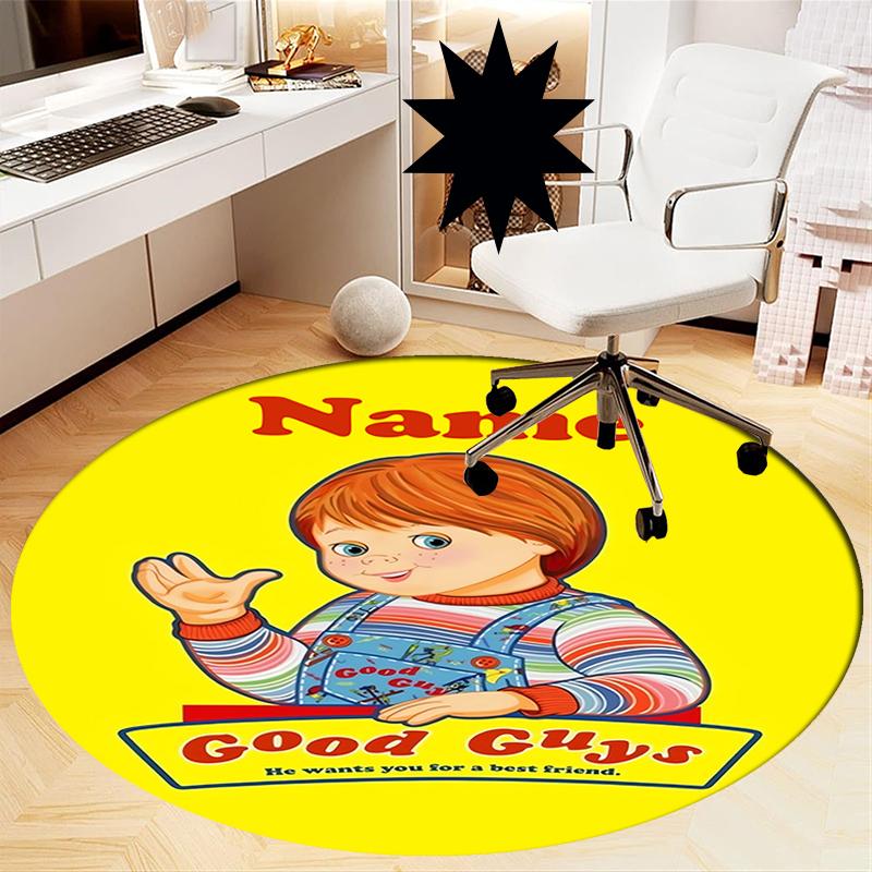 Custom Name Chucky Printed Round Rug Carpet Chair Rug Area Rug Entryway Doormats,for Office Chair Living Room Bedroom Kitchen Room.