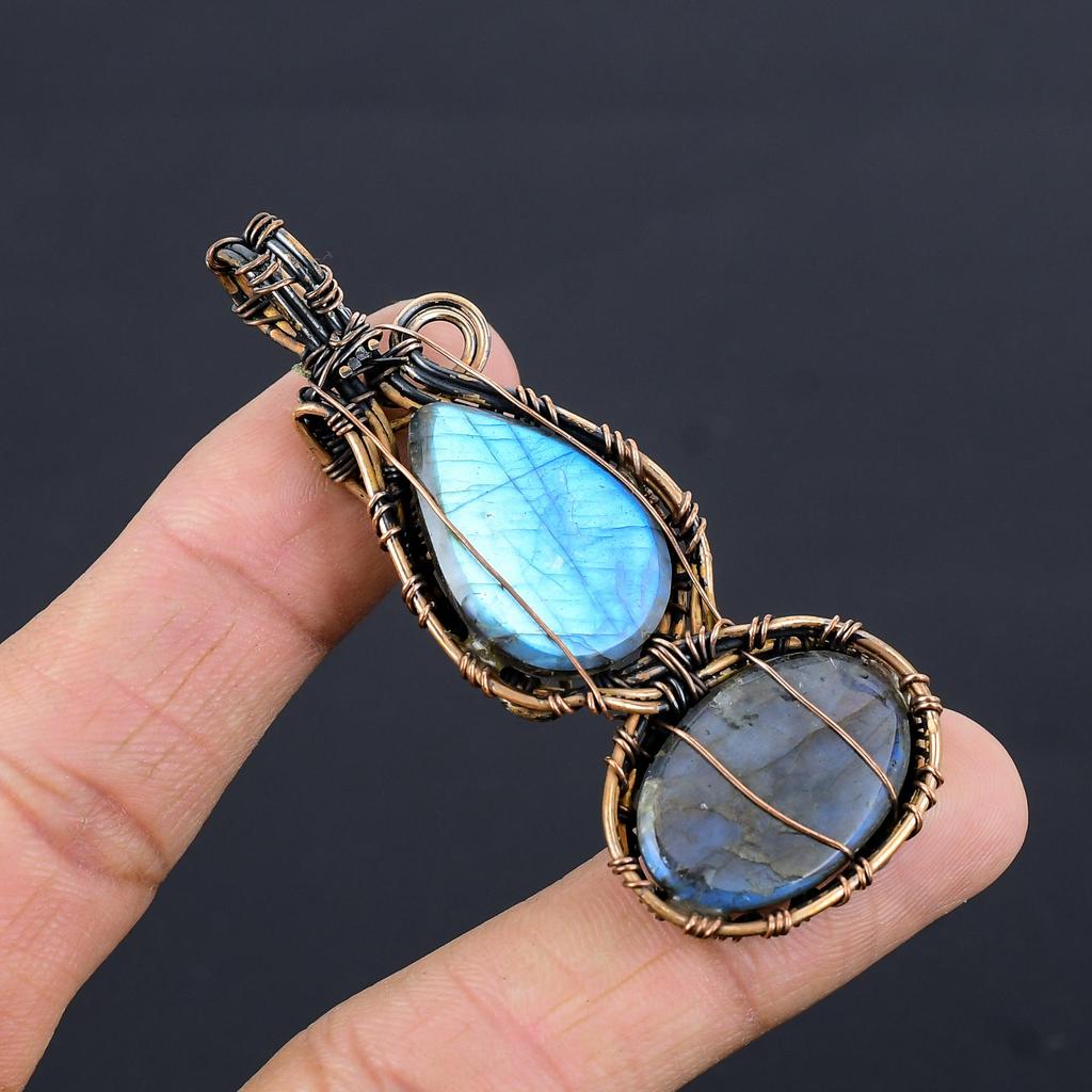 Labradorite Pendant, Handmade Gemstone 999 Copper Wire Wrapped Pendant Antique Jewelry, For Gift Silver Jewelry