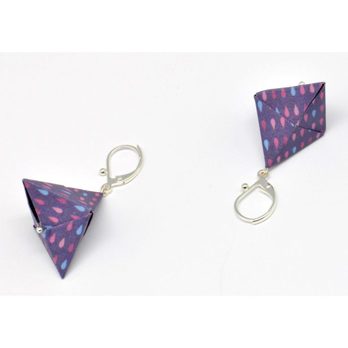 Origami Paper Earrings Purple Triangle Drop