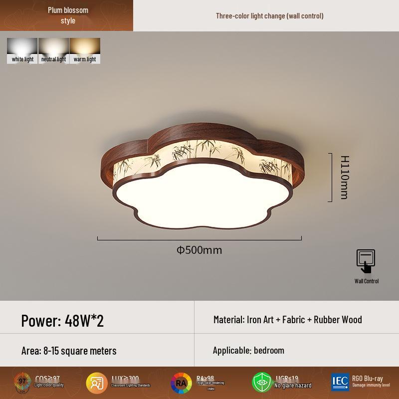 Song Dynasty-Style Walnut Ceiling Light with Cloud Print Fabric for Bedroom