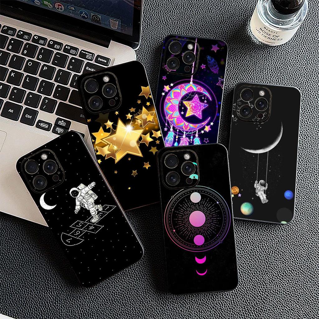 Hülle Mond Cartoon Himmel Astronaut Sterne für Samsung Galaxy S22 S21 S20 Fe Ultra S9 Plus + A13 A22 M21 M31 M55 M15 Handyhülle