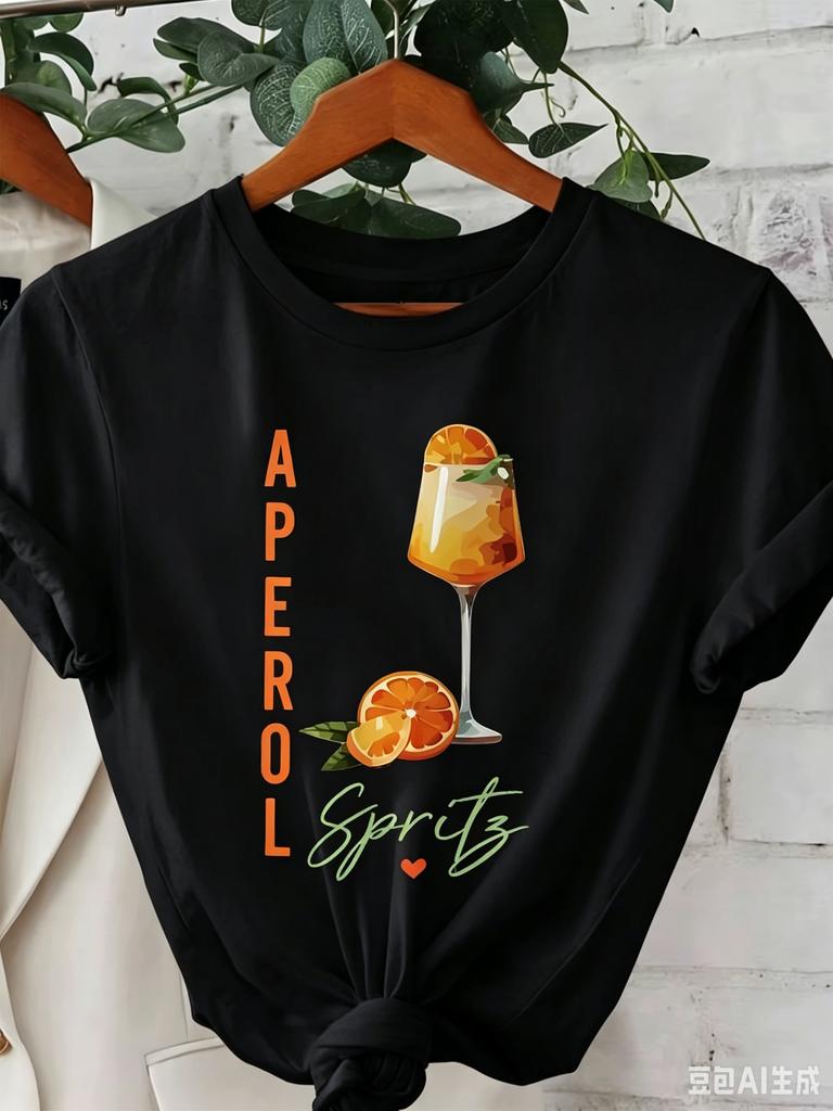 Unisexs Aperol Spritz Cocktail Graphic Casual Crew Neck Short Sleeve TShirt With Vibrant Drink Orange Design Aesthetic Clothes