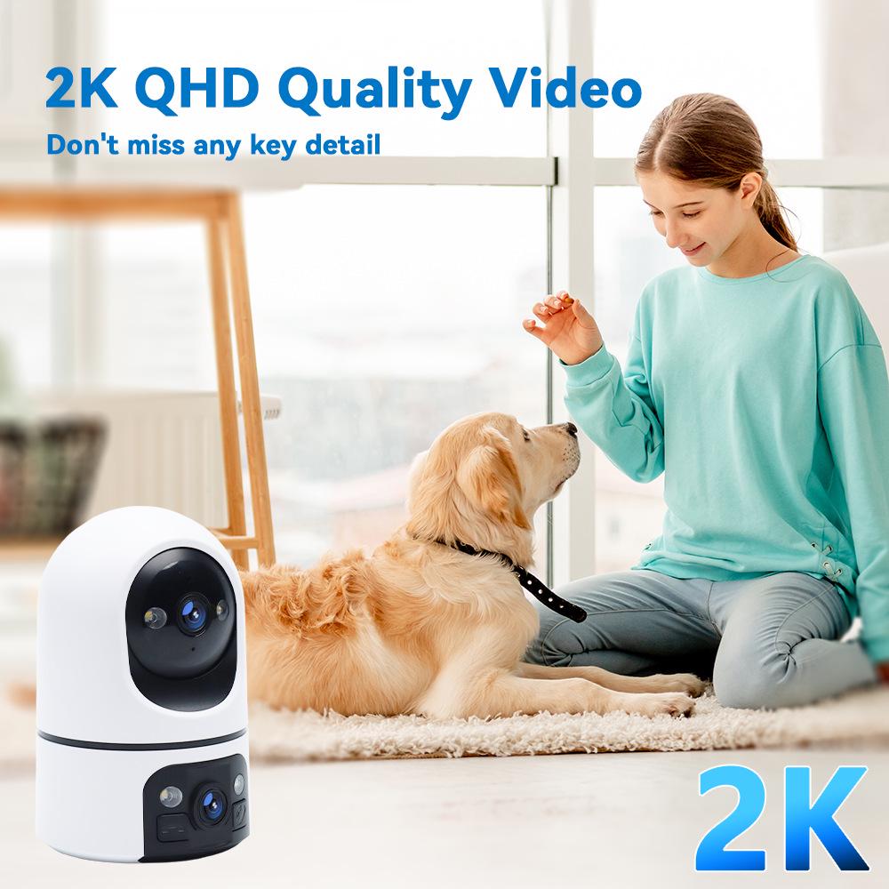 High-Definition 2K Dual-Screen Indoor WiFi Camera with One-Key Call and Pan-Tilt Feature