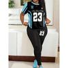 Women's 2-Piece Shirts & Long Pants Set Short Sleeve Printed T-Shirts Sport Pants