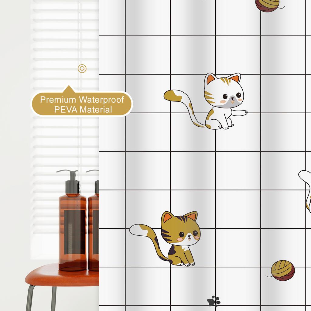 1pc Cute Naughty Cat Kids Shower Curtain Funny Cartoon Waterproof PEVA Bathroom Decor