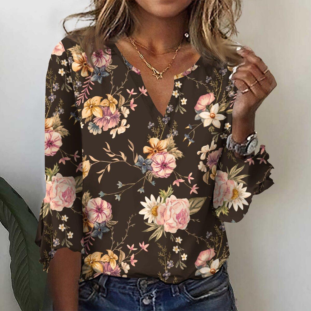 

Осень 2023, новая мода, женский повседневный топ с v-образным вырезом и рукавом 3/4 с принтом, большие размеры