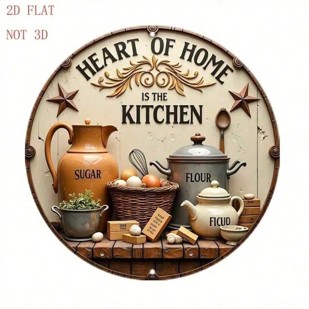 Vintage Kitchen Utensils Metal Wall Sign Round Farmhouse Plaque For Home Decor