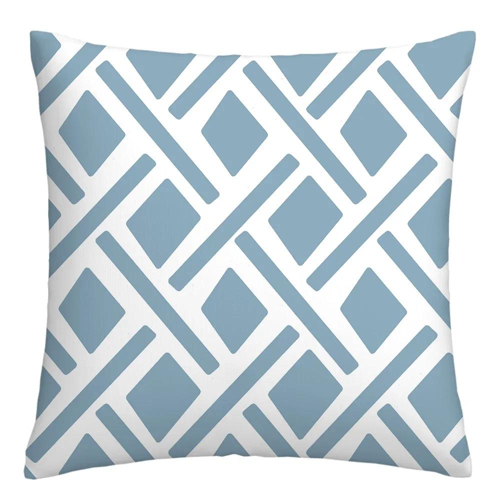 Federa cuscino geometrica lino blu lago bianco fodera cuscino divano decorazione casa può essere personalizzata per te 40x40 45x45 50x50 60x60
