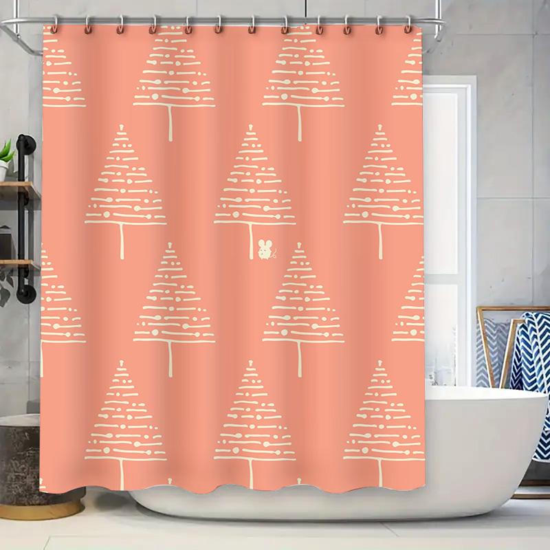 

Modern Christmas Tree Decor Shower Curtain Peach Color Pattern With Leaves Design For Bathroom Decoration Perfect Gift Idea W60H190(CM)-1 Pcs