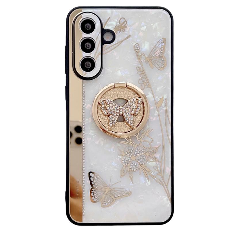 For Samsung Galaxy A36 5G Case Rhinestones Decor Kickstand TPU+PC Butterfly Floral Phone Cover