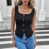 Women's Summer Solid Color Sleeveless U-neck Fake Button Casual Vest