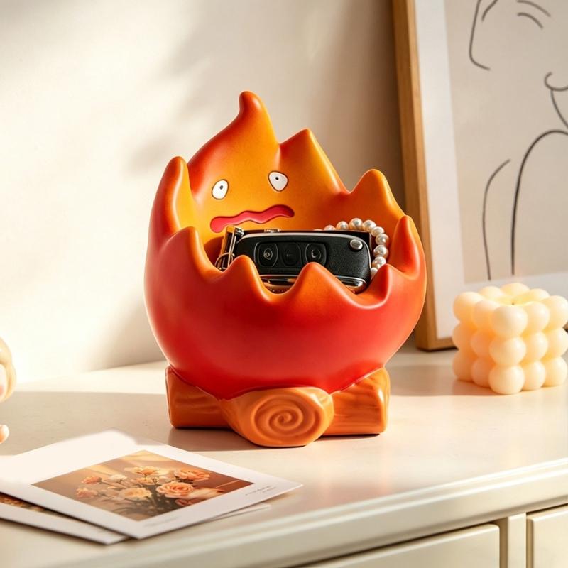 Funny Resin Flame Statue Key Bowl And Decorative Tray For Entryway Tabletop Display Practical Storage Container