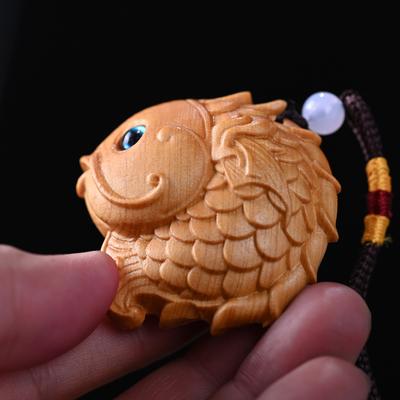 Massivt tre utskåret koi-ornament mini fisk hoppe drageport DIY anheng tilbehør Bilpynt Event-suvenirer
