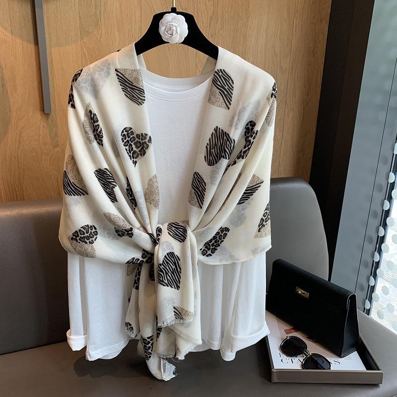 

Winter Leopard Dot Heart Printed Fringe Viscose Soft Scarf Cotton Shawls Women Perfect for Travel Casual Muslim Hijab 180*90Cm