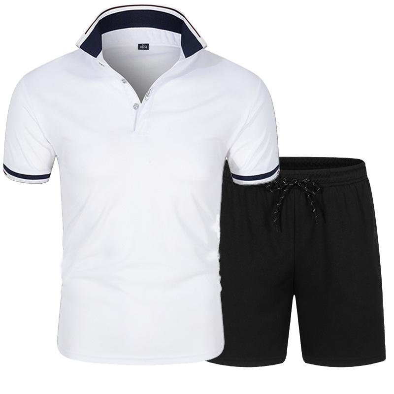 Men's Summer Short Sleeve Polo Shirt & Shorts Set - Fashion Lapel Color Contrast Casual Sportswear