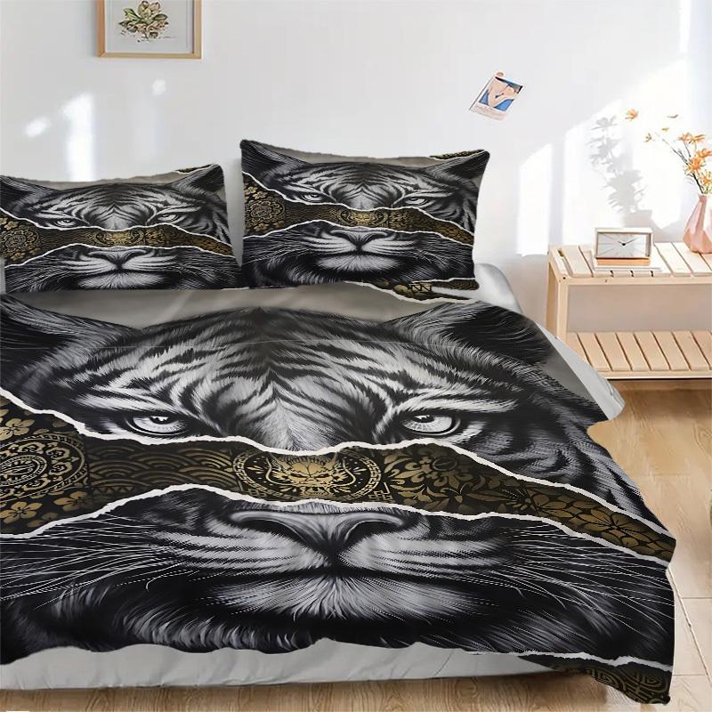 3pcs Tiger Face Artwork Duvet Cover Set, Soft Comfortable Duvet Cover,Guest Room (1*Duvet Cover + 2*Pillowcase, Without Core) yy251104178