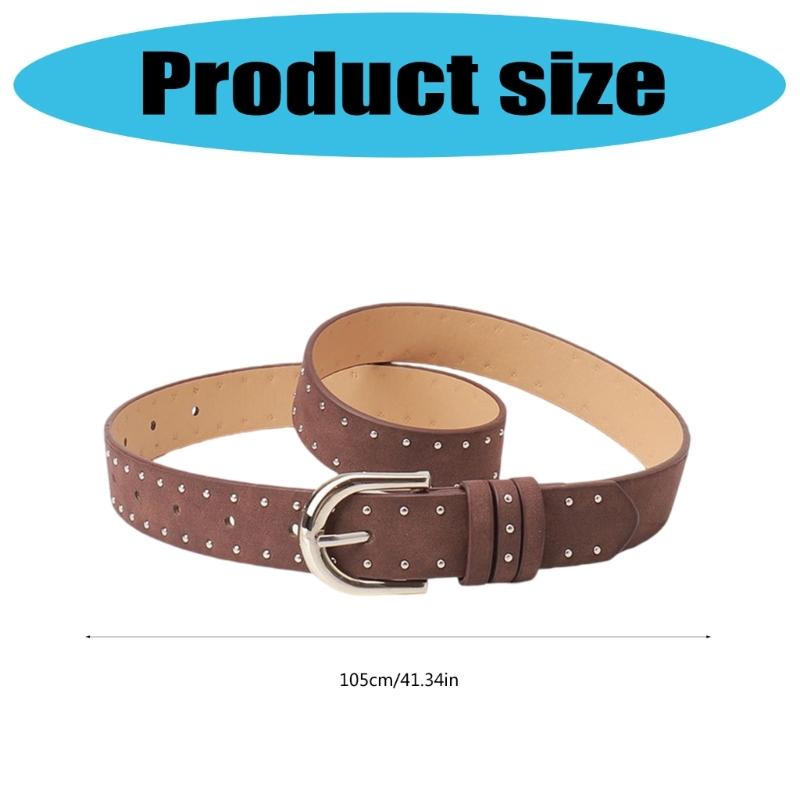 Unisex Solid Color Jeans Belt Studded Accents Adjustable PU Leather Fashion Accessory With Metal Buckles